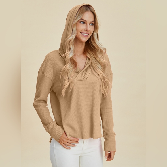 Double Take Full Size High-Low Dropped Shoulder Long Sleeve Hoodie - Picture 1 of 7
